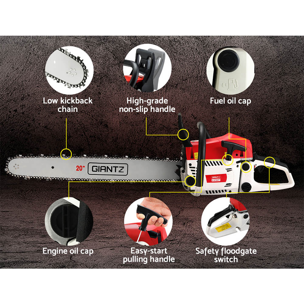 62Cc 20 Bar E-Start Pruning Chainsaw With Spark Plug, Commercial Grade