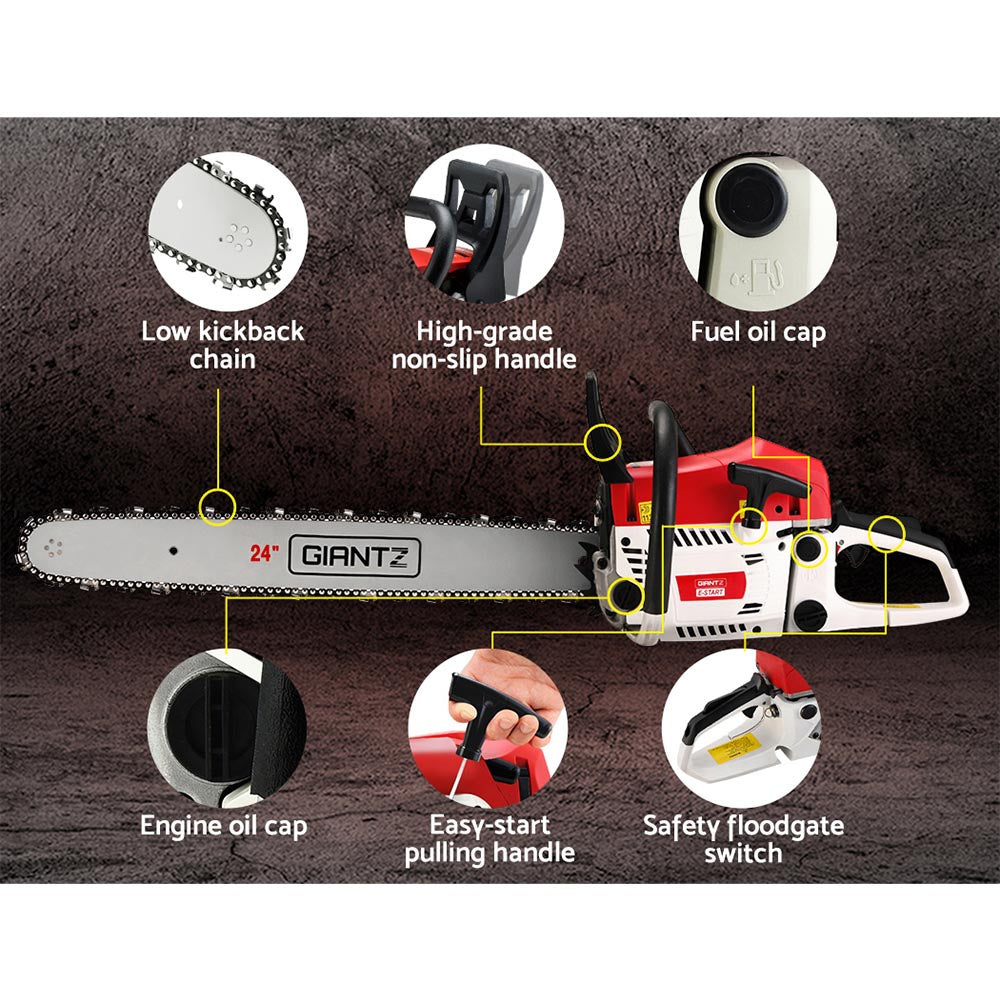 62CC 24" Bar E-Start Pruning Chainsaw Commercial Grade Petrol