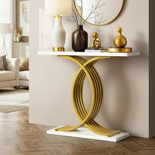 Marble Console Table White Gold Hallway - Console Table