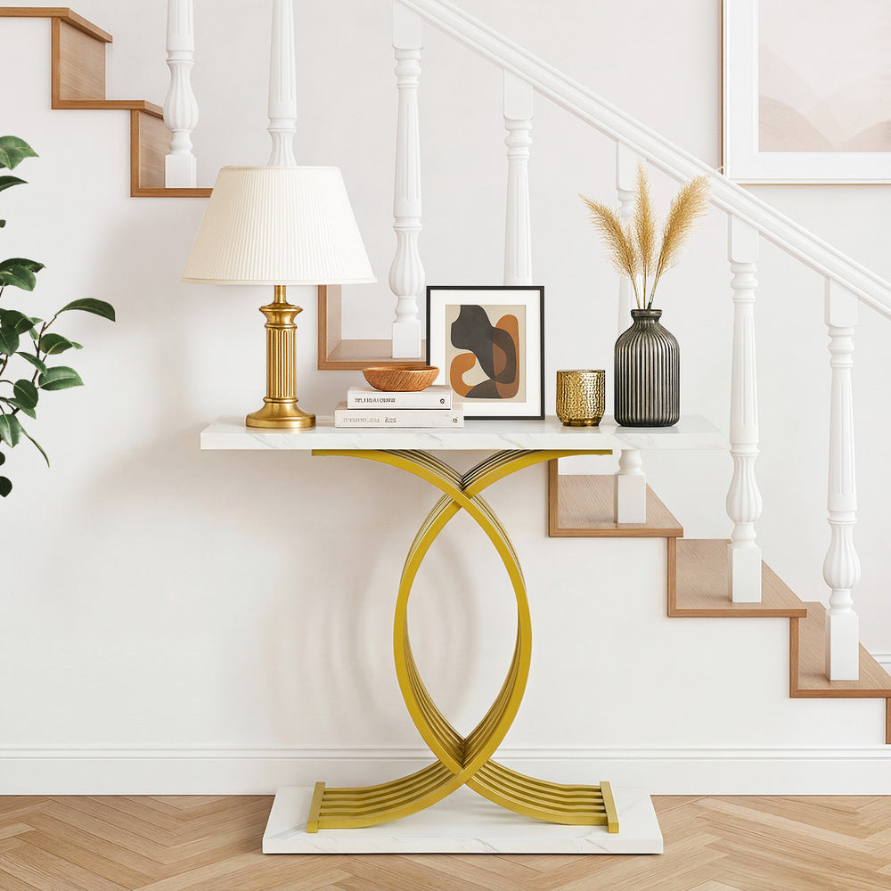 Marble Console Table White Gold Hallway | Simpledeals