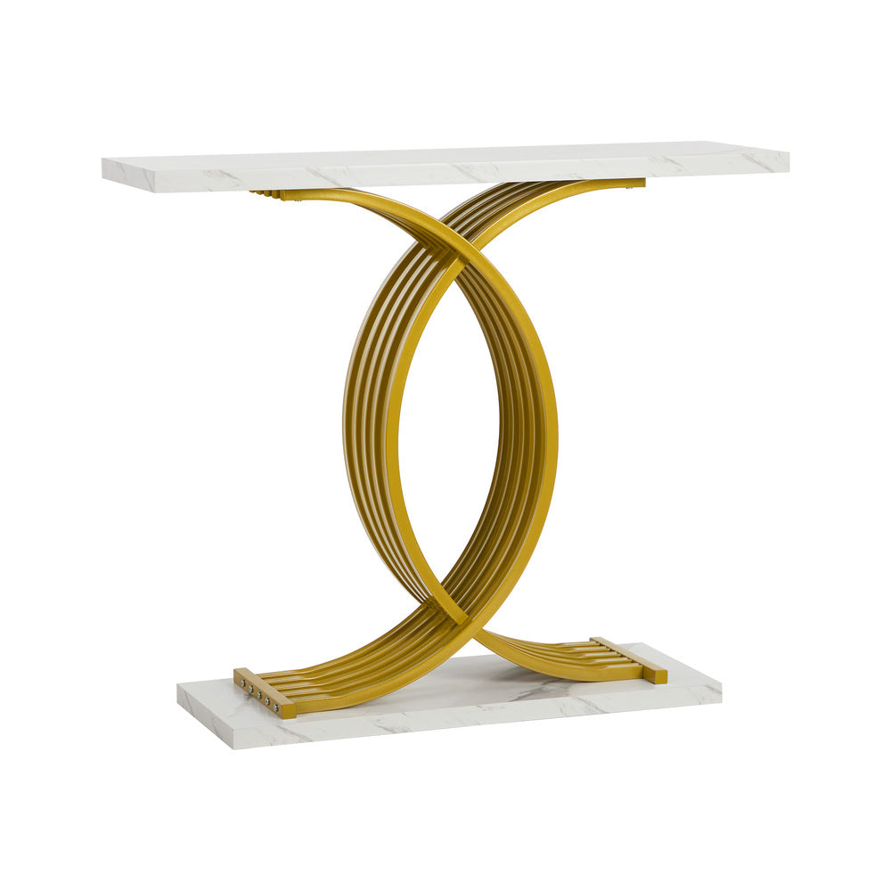 Console Table Hallway Side Desk White Gold Marble Effect