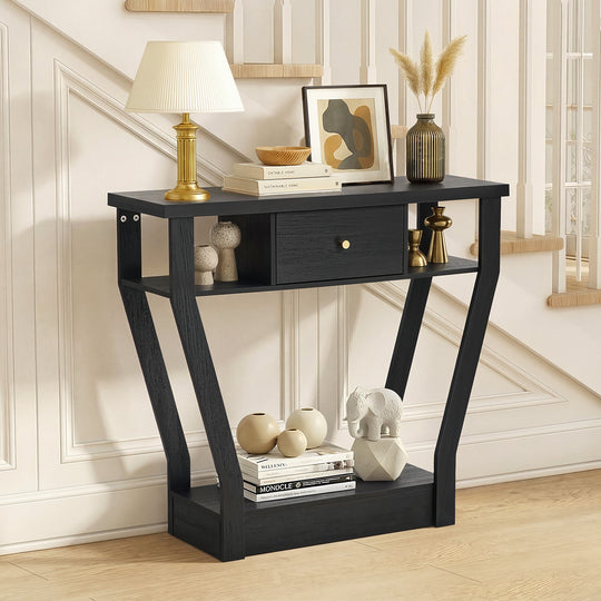 Black Console Table Hallway Drawer Storage, Console Table
