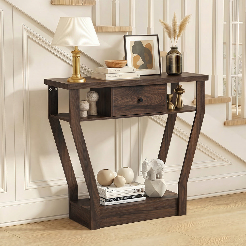 Console Table Drawer Hallway Storage Walnut | Simpledeals