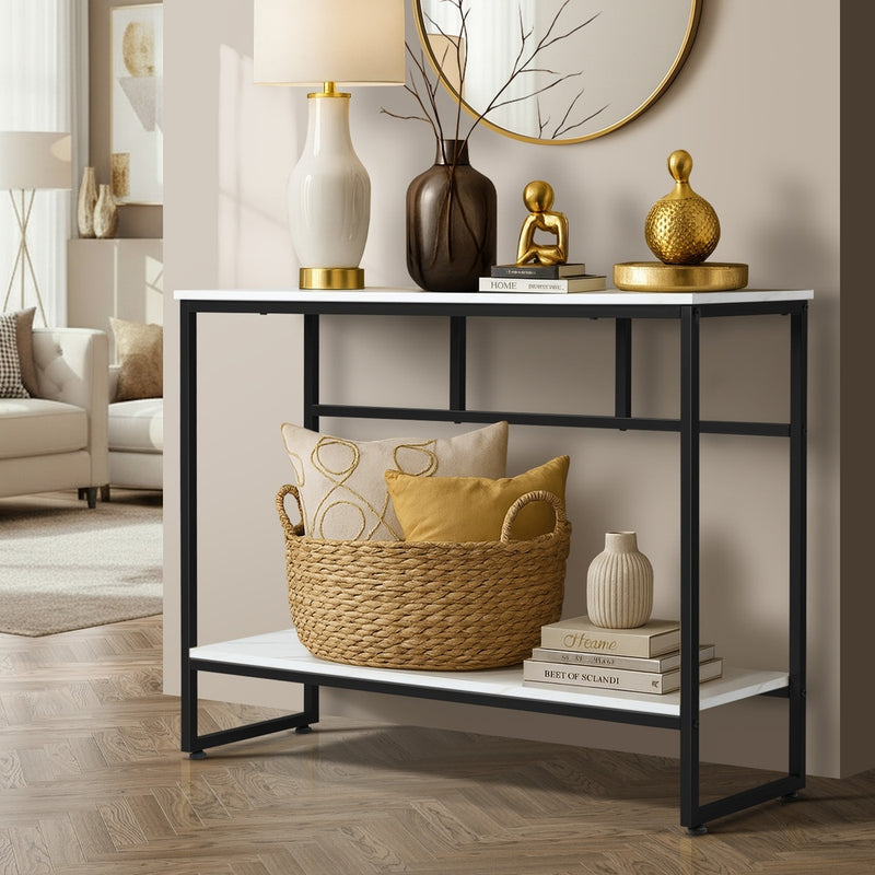 Console Table Hallway Marble Effect Metal Display Table