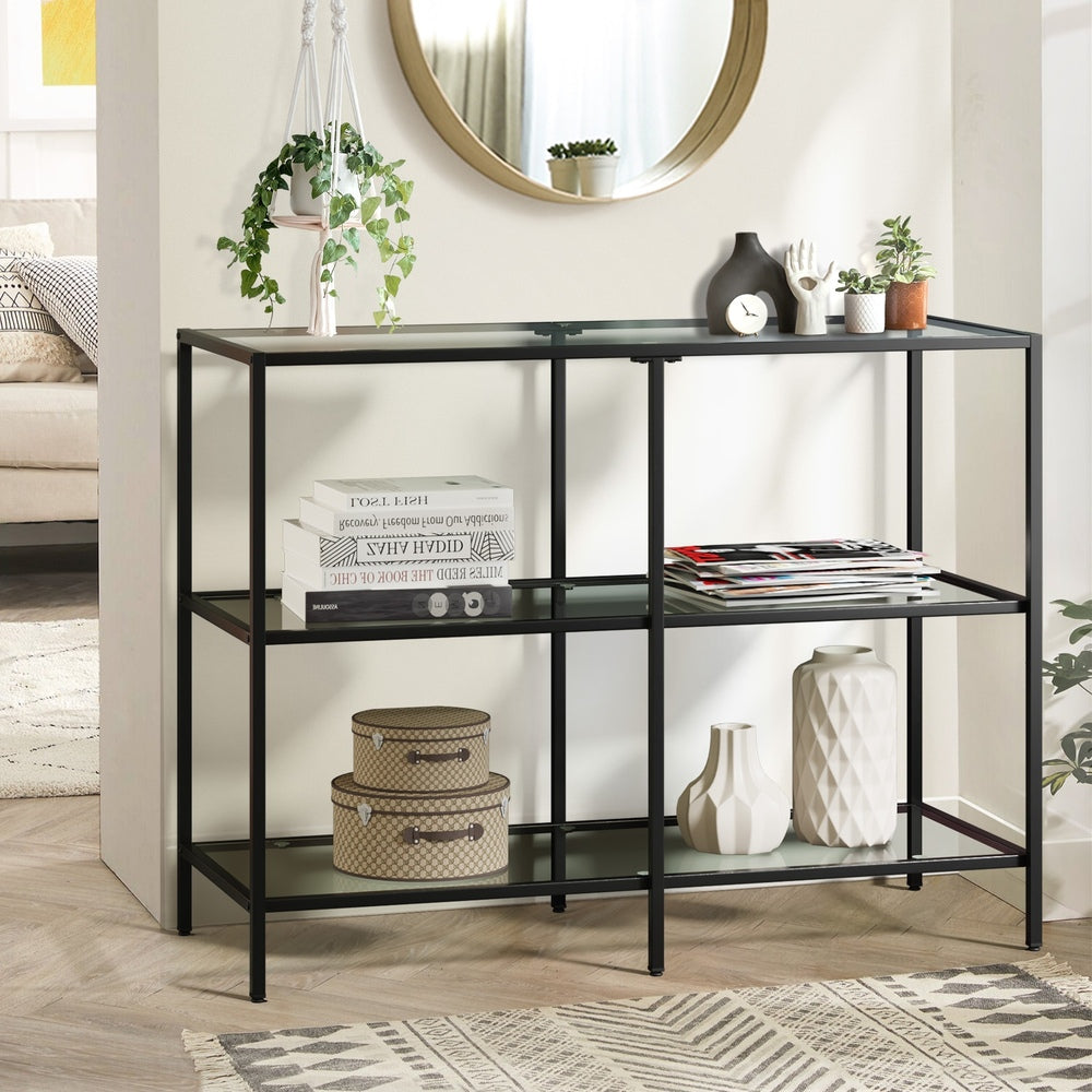 Console Table Tempered Glass 3/4 Shelves Black/Gold
