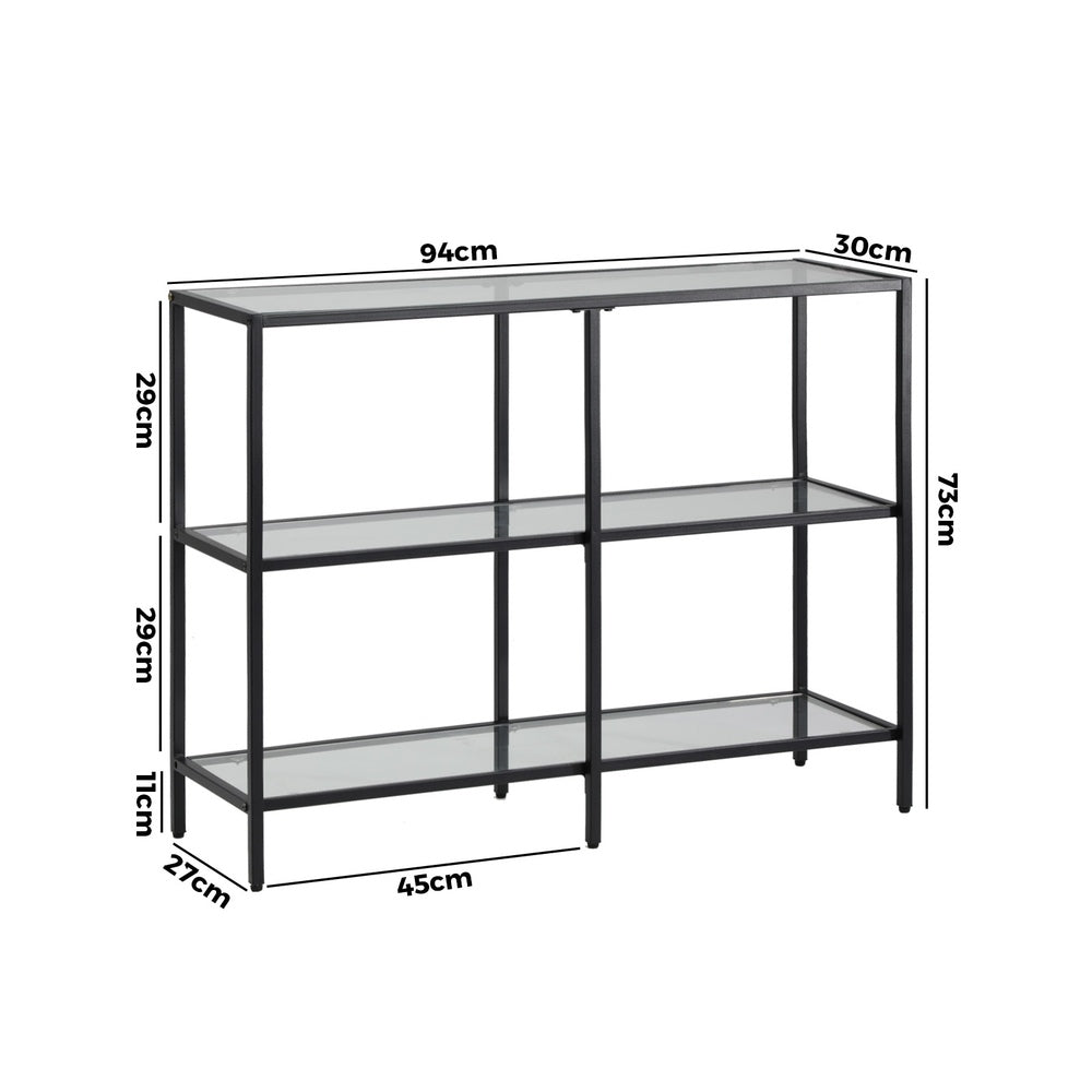 Console Table Tempered Glass 3/4 Shelves Black/Gold