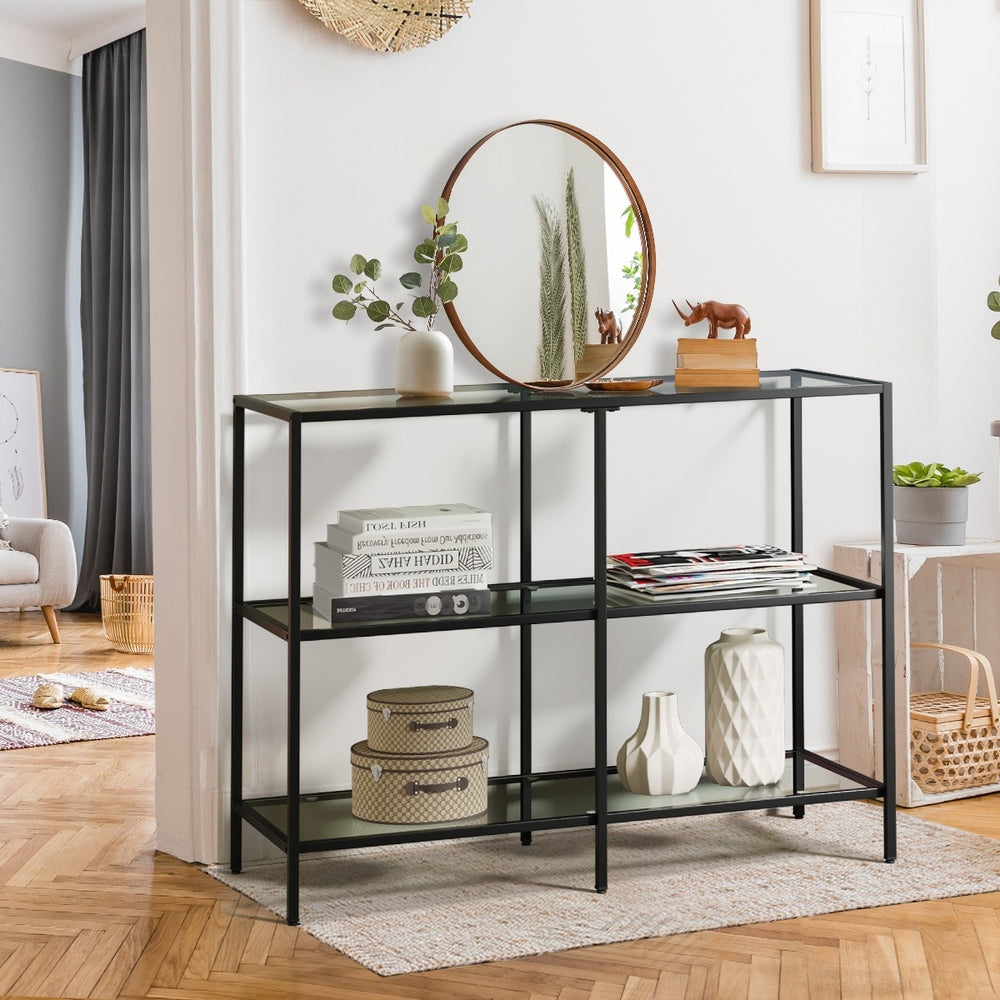 Console Table Tempered Glass 3/4 Shelves Black/Gold