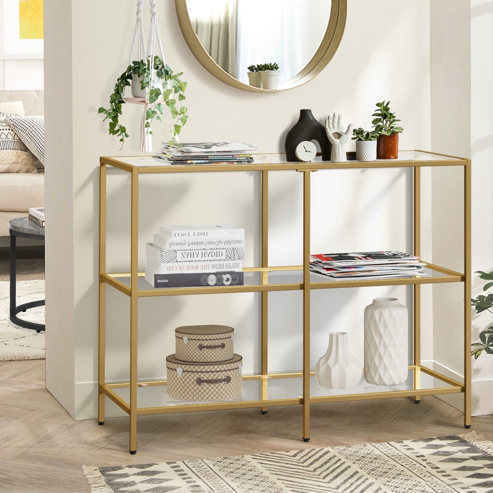 Console Table Tempered Glass 3/4 Shelves Black/Gold