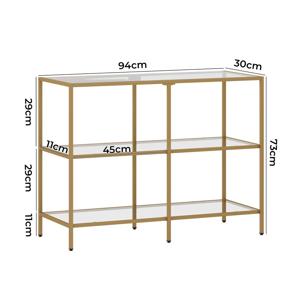 Console Table Tempered Glass 3/4 Shelves Black/Gold