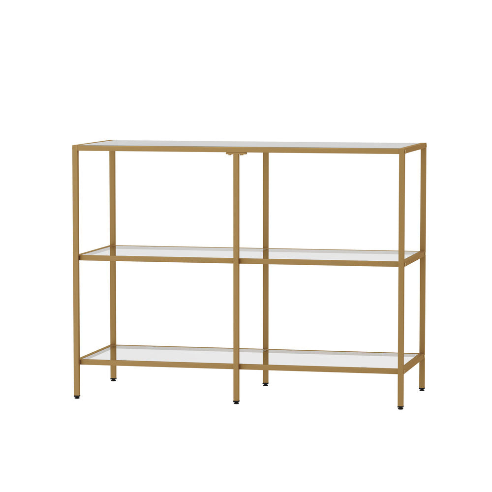Console Table Tempered Glass 3/4 Shelves Black/Gold