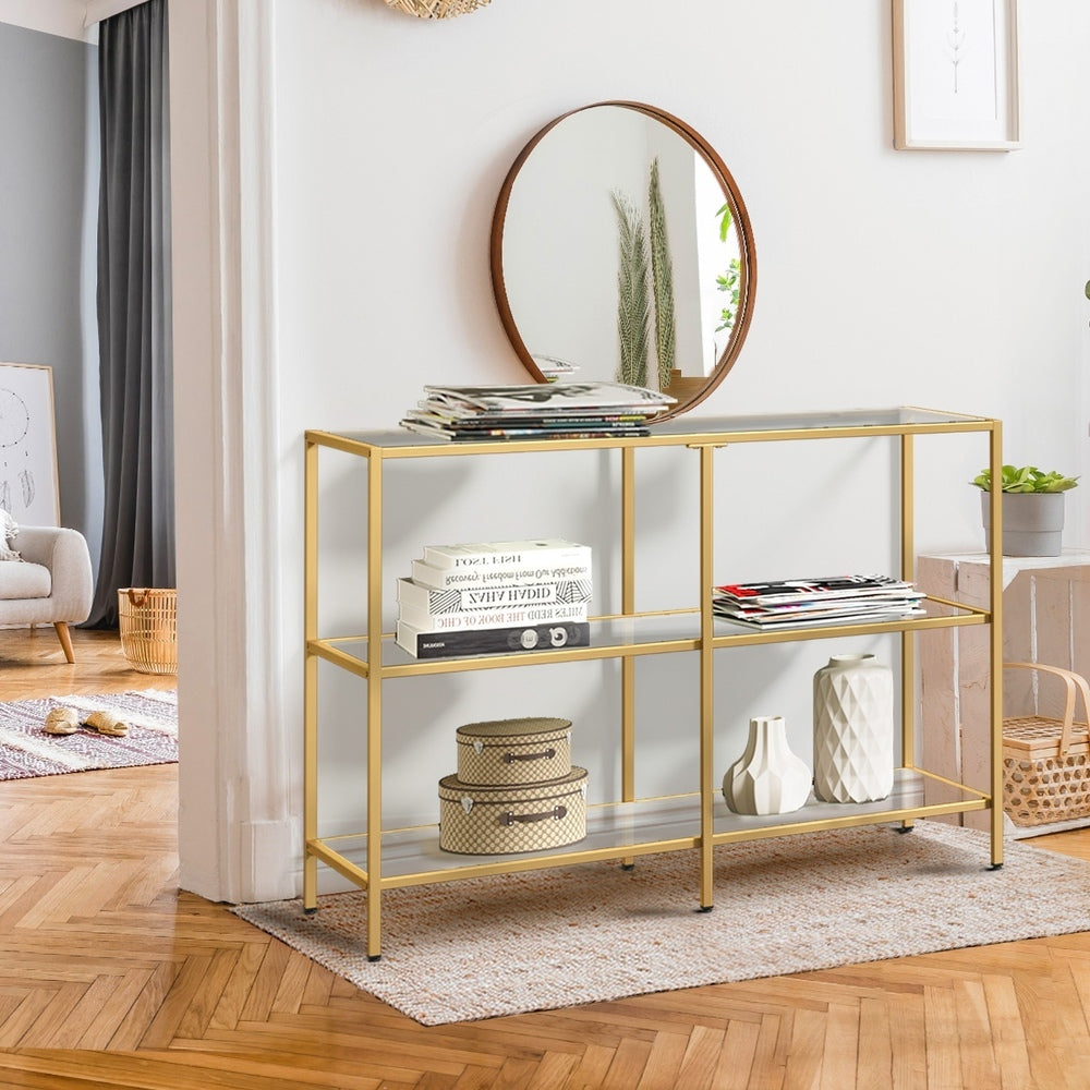Console Table Tempered Glass 3/4 Shelves Black/Gold