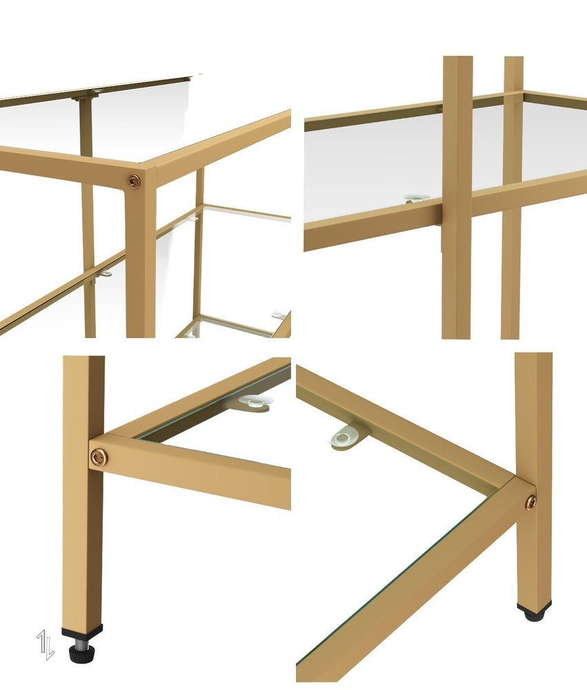 Console Table Tempered Glass 3/4 Shelves Black/Gold