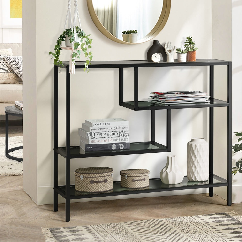 Console Table Tempered Glass 3/4 Shelves Black/Gold