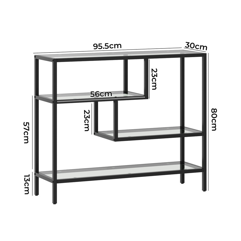 Console Table Tempered Glass 3/4 Shelves Black/Gold