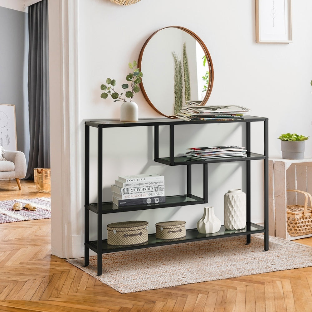 Console Table Tempered Glass 3/4 Shelves Black/Gold