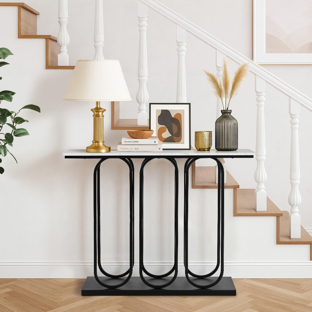 Console Table Faux Marble Effect Entry Hallway Display Black
