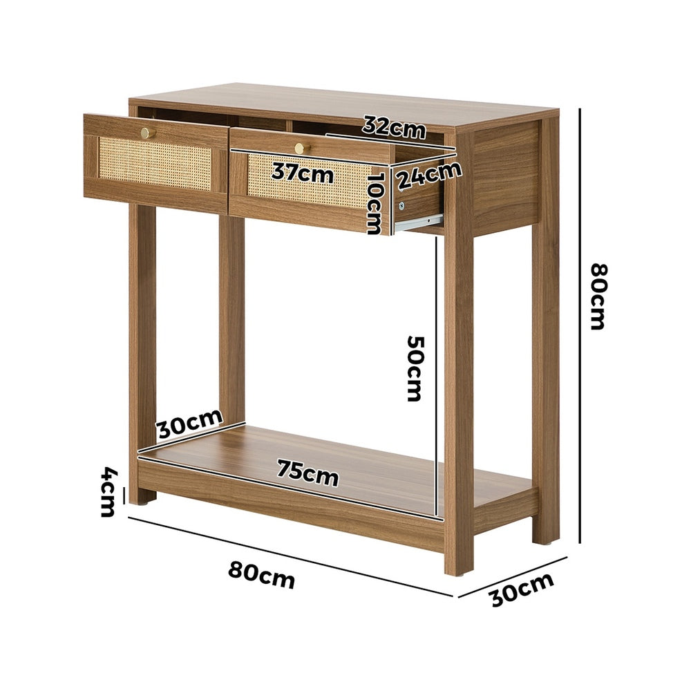 Console Table Oak 2 Drawer 80x30x80cm