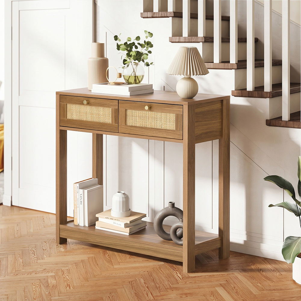 Console Table Oak 2 Drawer 80x30x80cm