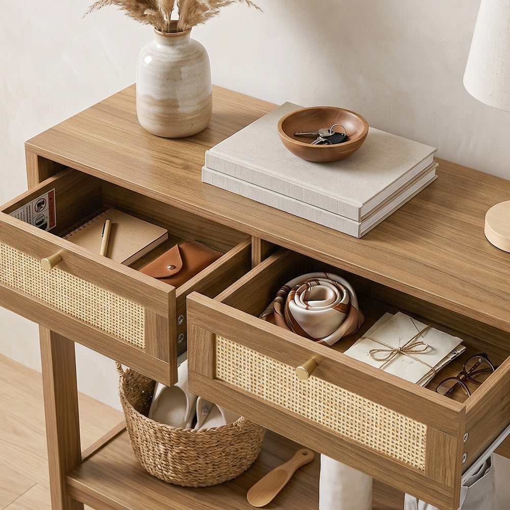Console Table Oak 2 Drawer 80x30x80cm