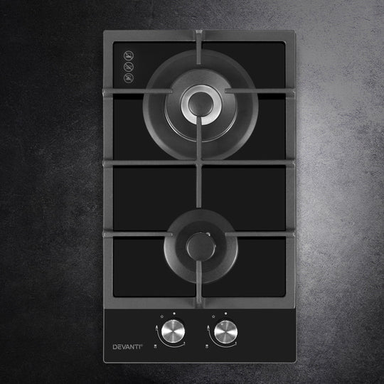 Gas Cooktop 30Cm 2 Burner Black - Devanti Stove Cooker Cook