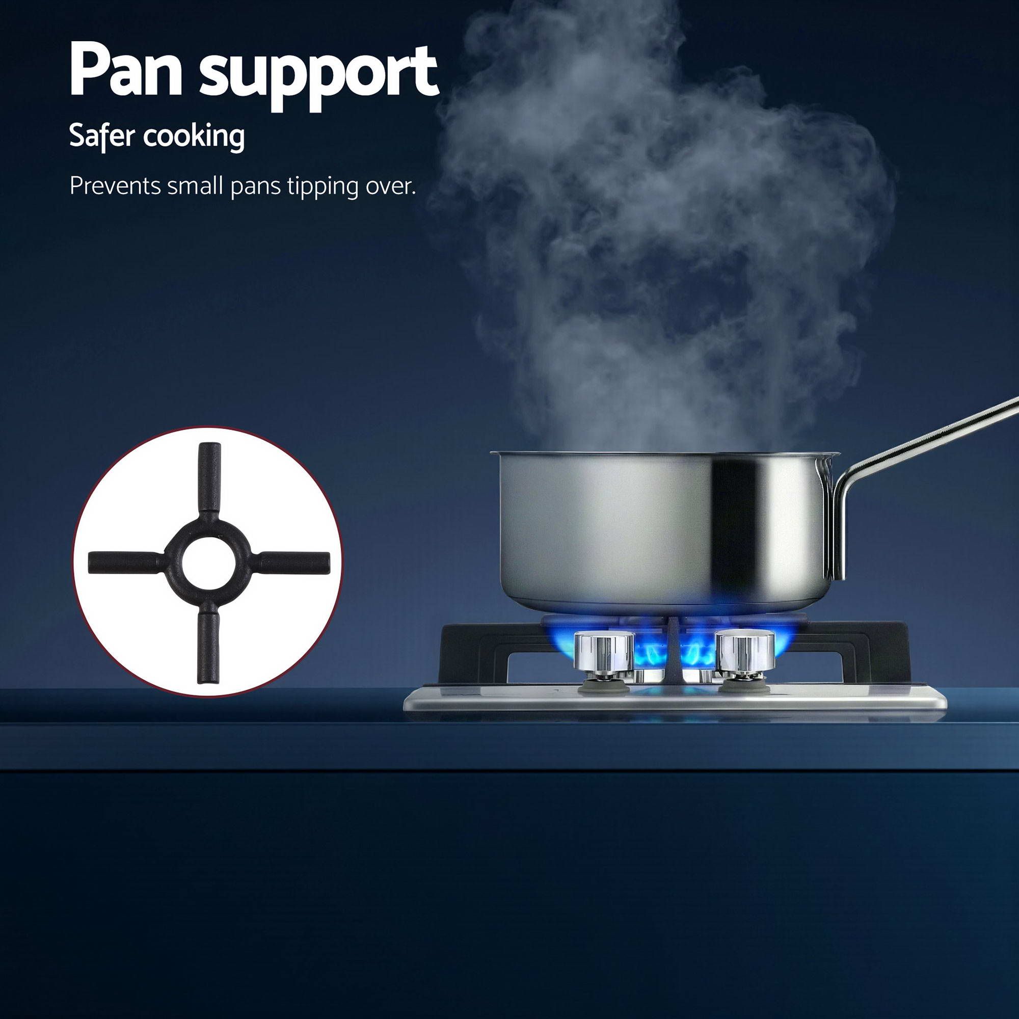 30cm Gas Cooktop 2 Burner Stainless Steel Wok Flame Safety Lock