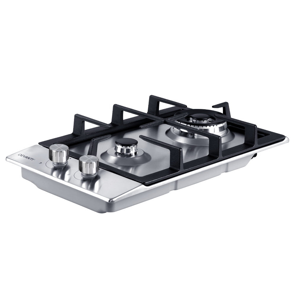 30cm Gas Cooktop 2 Burner Silver Kitchen Appliance