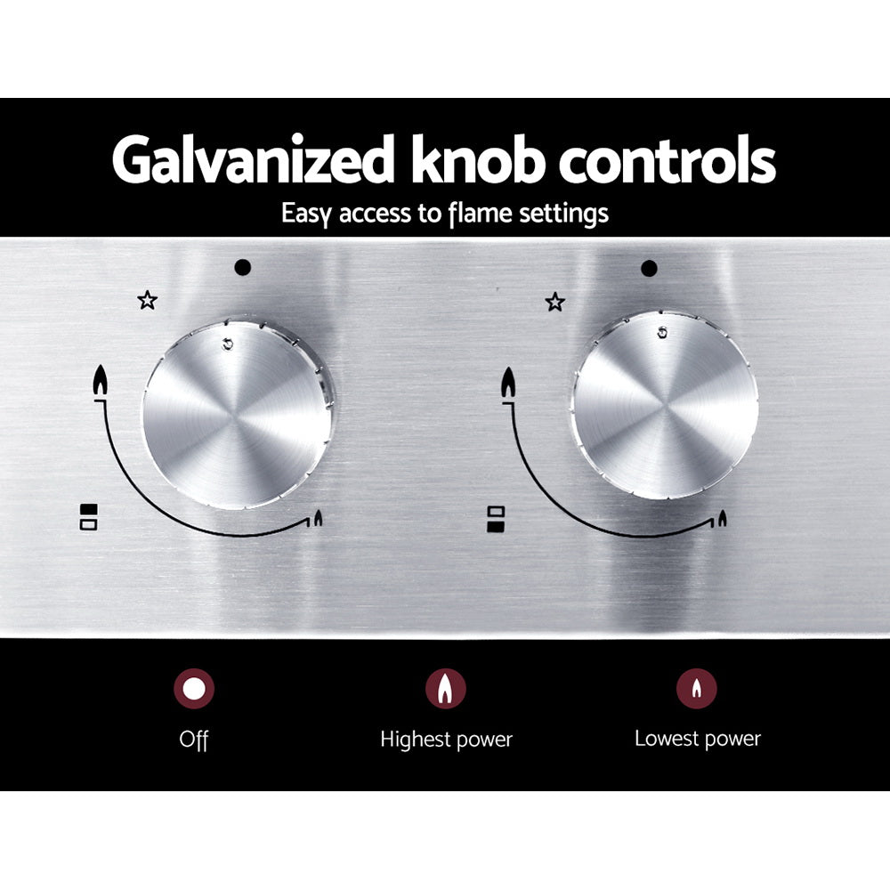 30cm Gas Cooktop 2 Burner Silver Kitchen Appliance