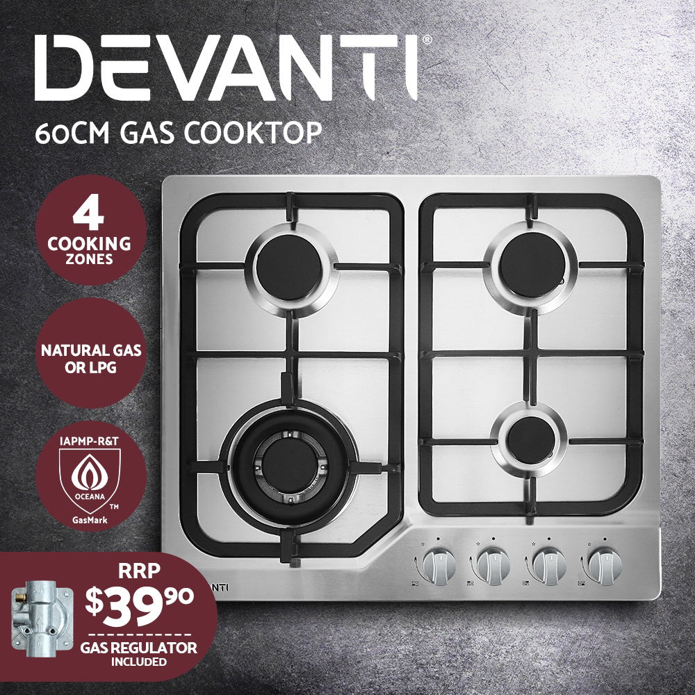 Gas Cooktop 60Cm 4 Burner Silvir