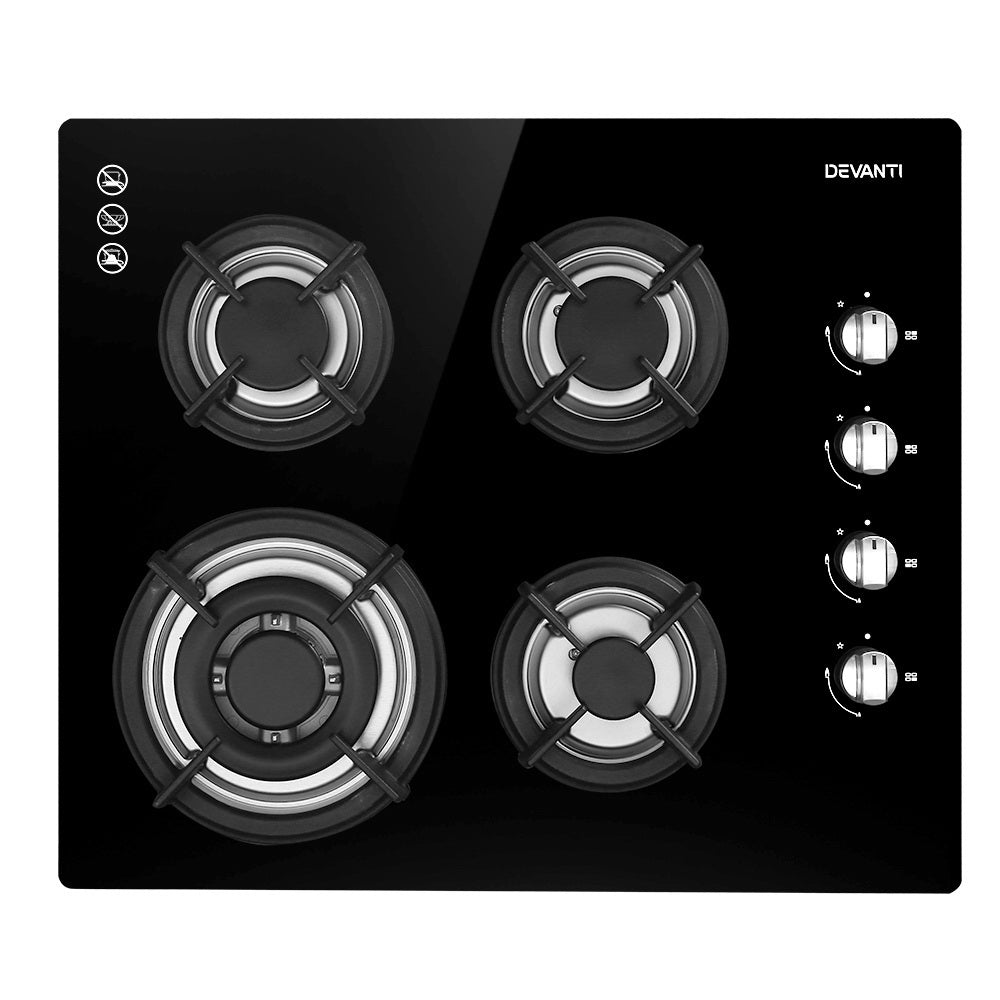 60cm Gas Cooktop Stove Hob Black Kitchen Appliance