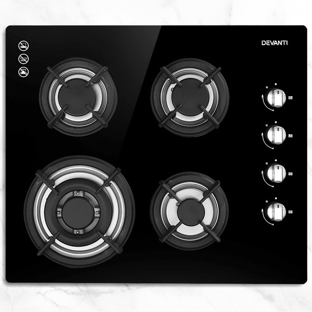60cm Gas Cooktop Stove Hob Black Kitchen Appliance