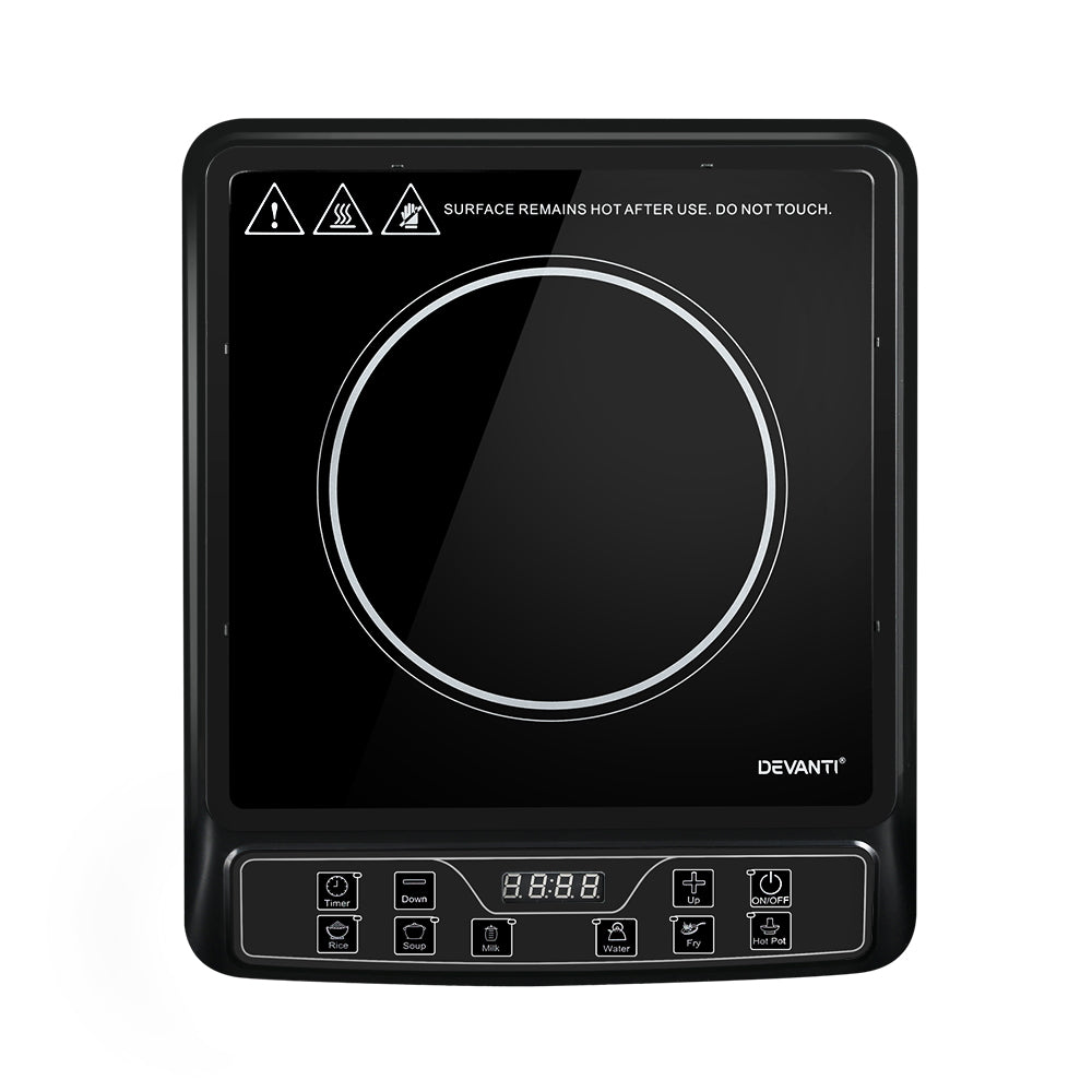 Portable Induction Cooktop 30cm Single Burner Electric Cooker 2000W Black