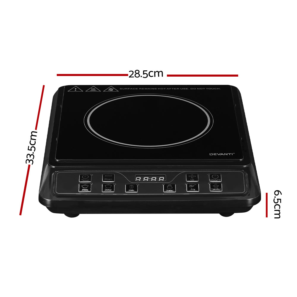 Portable Induction Cooktop 30cm Single Burner Electric Cooker 2000W Black