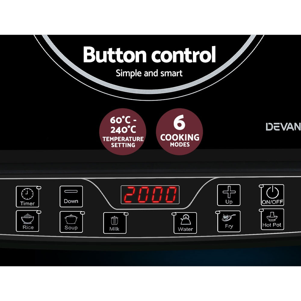 Portable Induction Cooktop 30cm Single Burner Electric Cooker 2000W Black