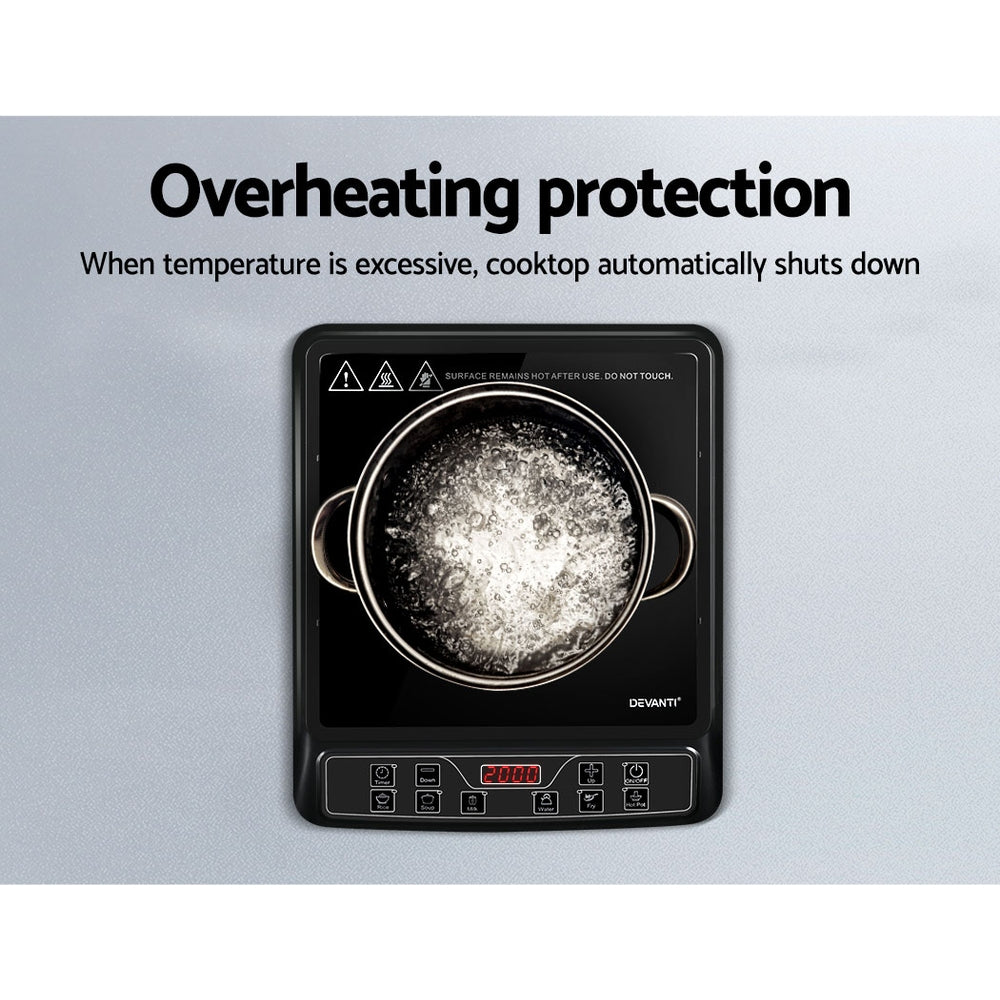 Portable Induction Cooktop 30cm Single Burner Electric Cooker 2000W Black