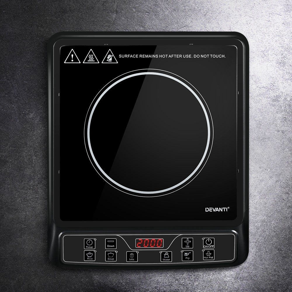 Portable Induction Cooktop 30cm Single Burner Electric Cooker 2000W Black