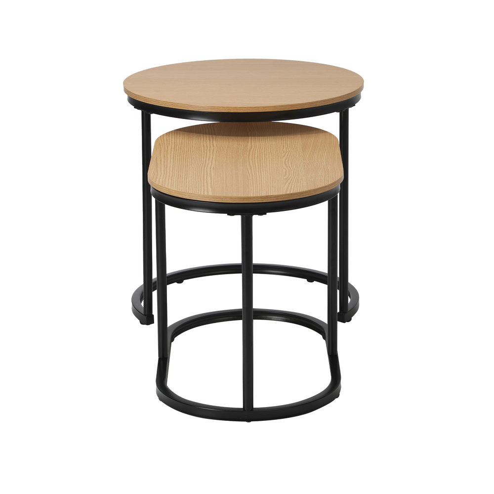 Set of 2 Coffee Table Nesting Round Oval Side Tables Natural