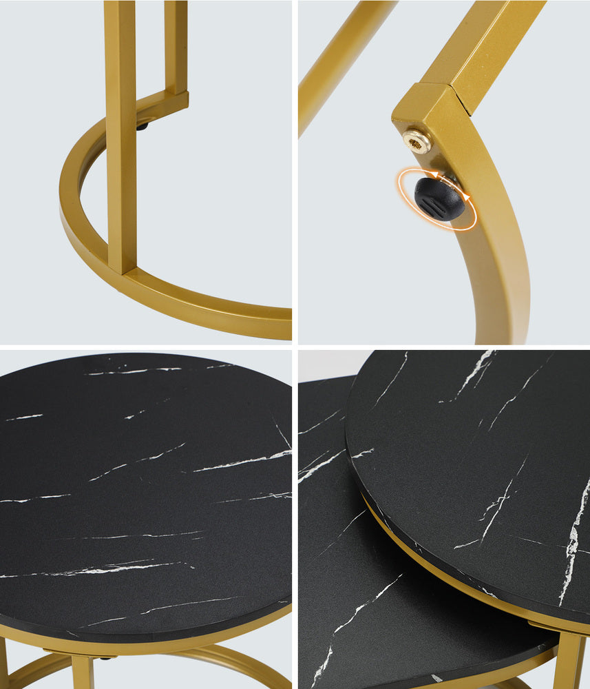 Nesting  Coffee Table Set of 2 Marble Effect Gold Black