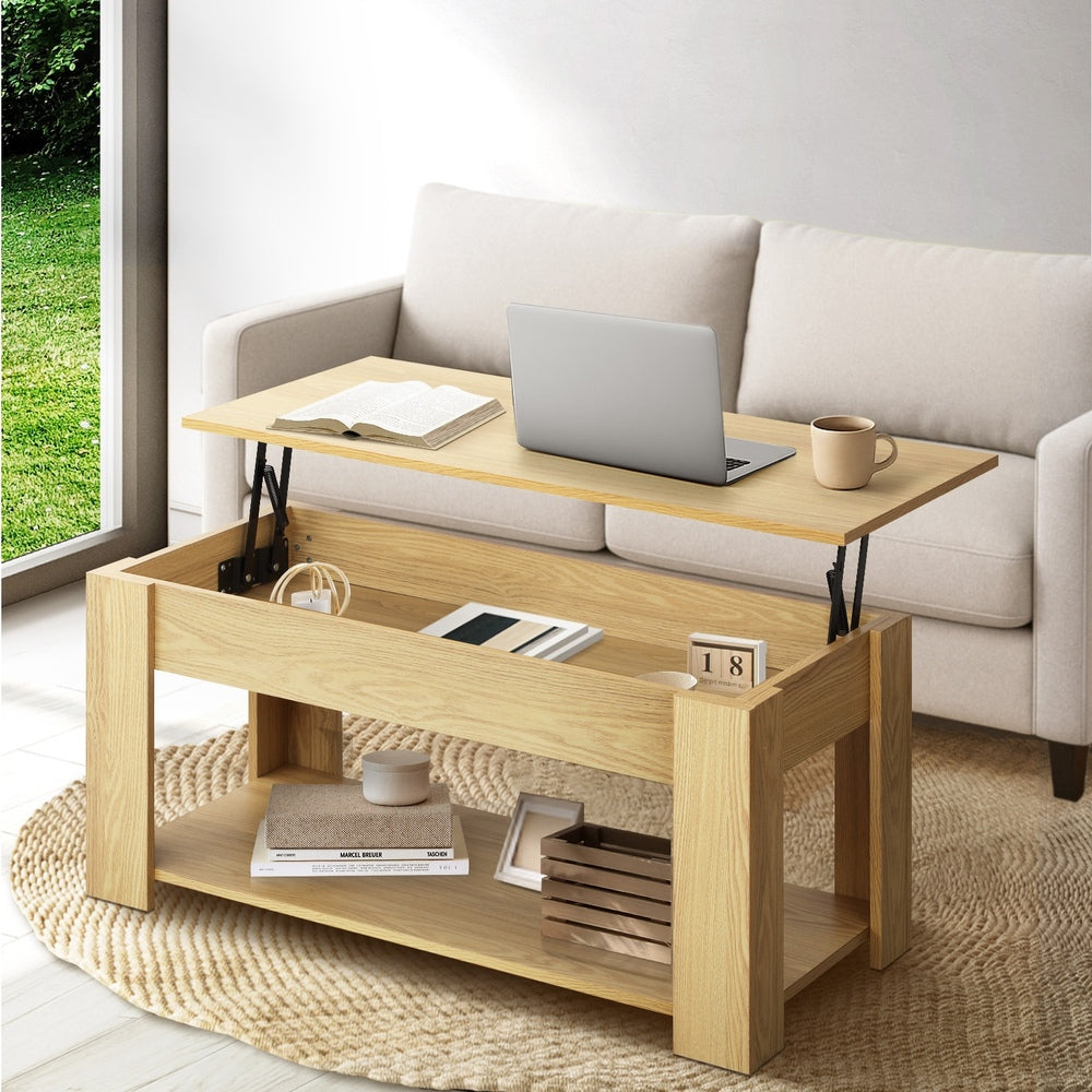 Elegant Lift-Up Top Coffee Table with White Finish and Ample Storage Space