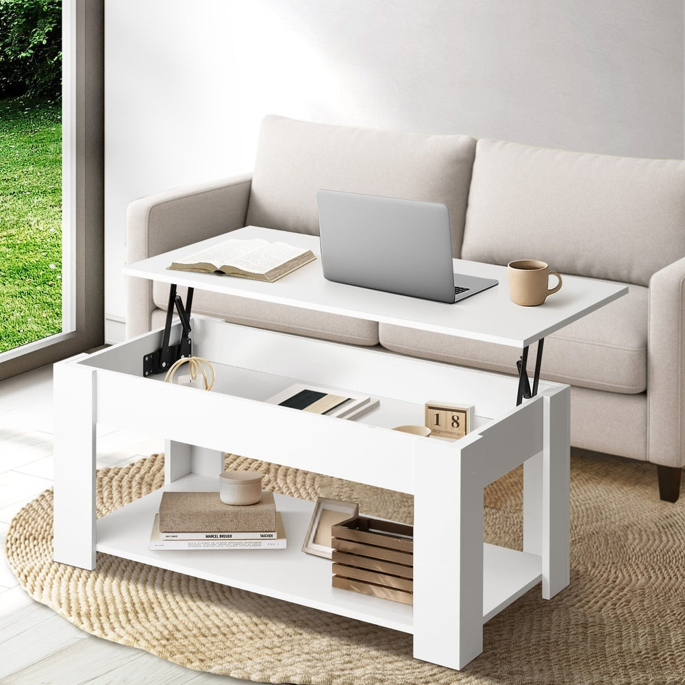 Elegant Lift-Up Top Coffee Table with White Finish and Ample Storage Space