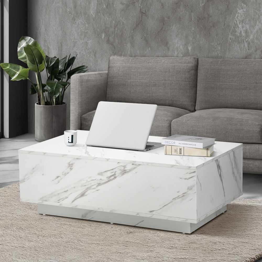Coffee Table Cafe Desk Marble Effect Wooden White