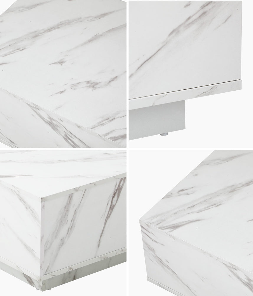 Coffee Table Cafe Desk Marble Effect Wooden White