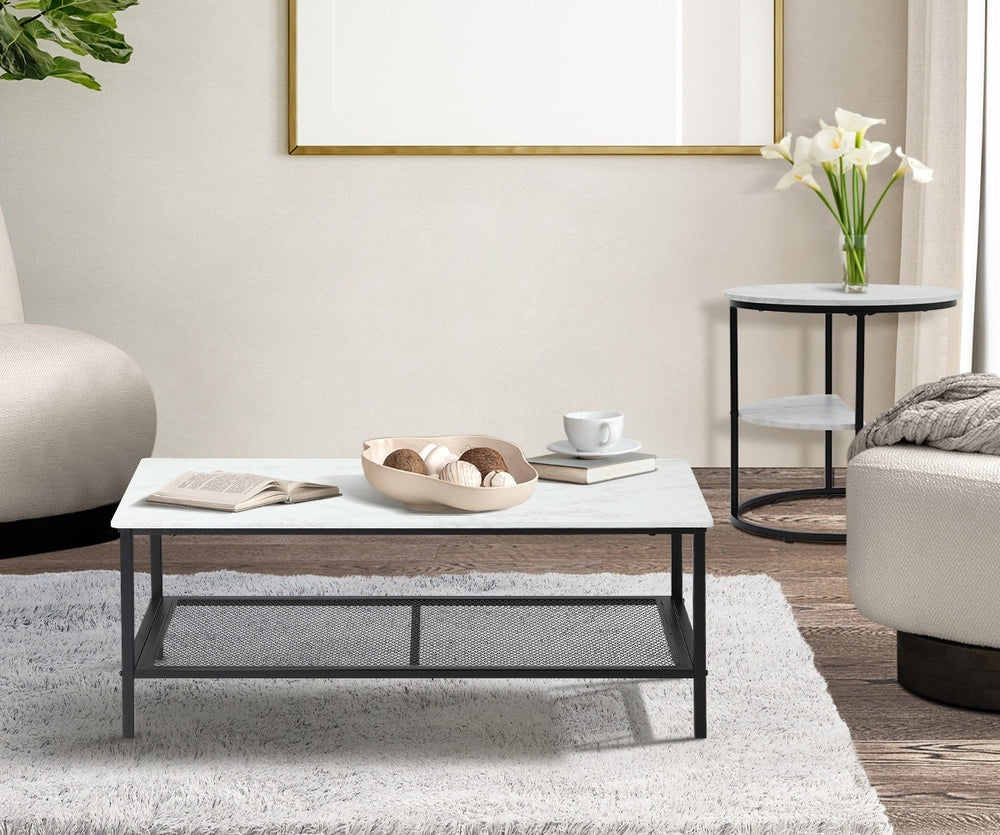 Nesting Coffee Table Set of 2 Detachable Marble Top