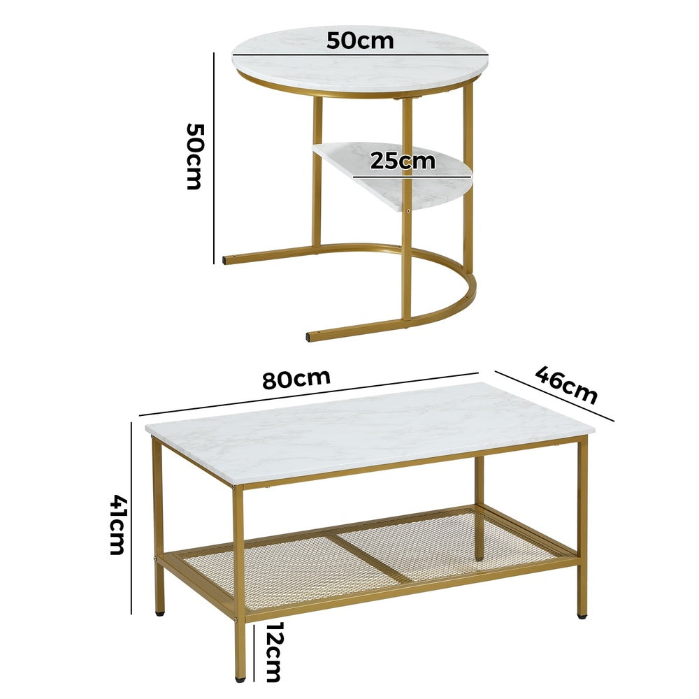 Nesting Coffee Table Set of 2 Detachable Marble Top
