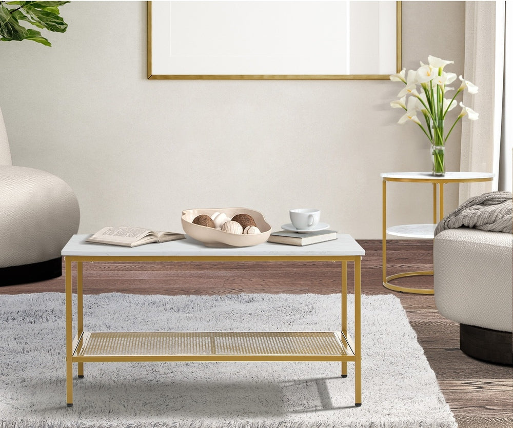 Nesting Coffee Table Set of 2 Detachable Marble Top