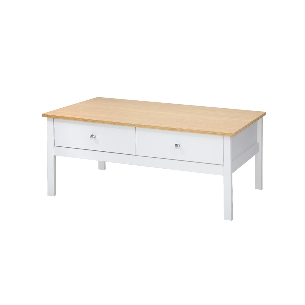 Coffee Table Storage Drawers Natural White