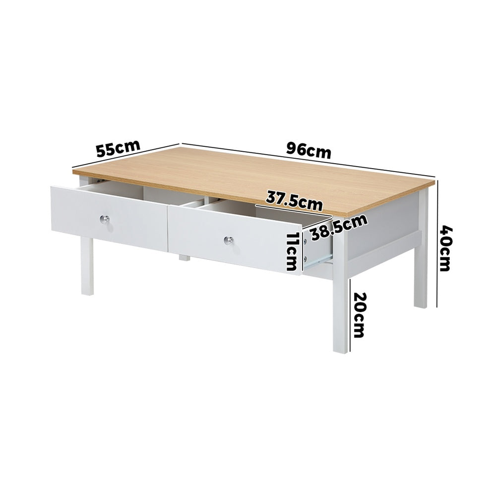 Coffee Table Storage Drawers Natural White