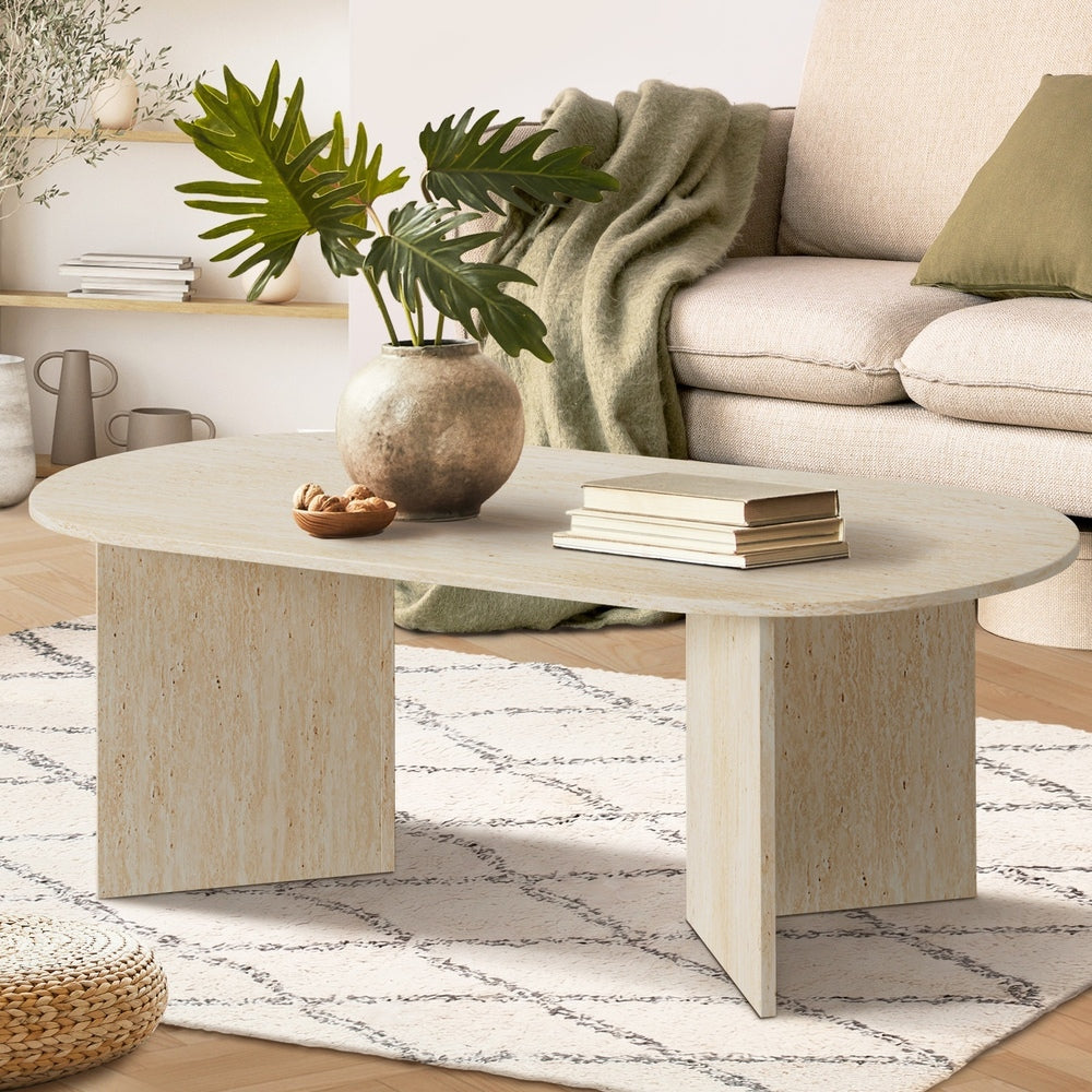 Oval Coffee Table Timber Beige 110cm | Simpledeals