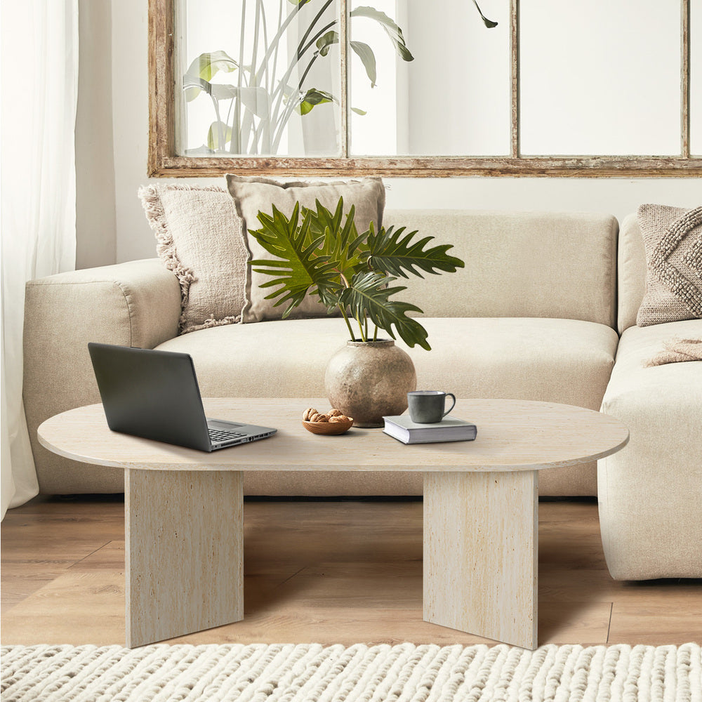 Oval Coffee Table Timber Beige 110cm | Simpledeals