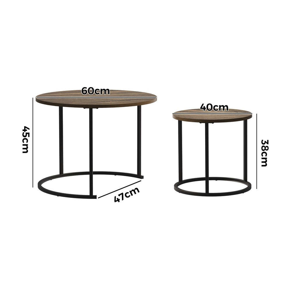 Set of 2 Nesting Coffee Table Round Walnut and