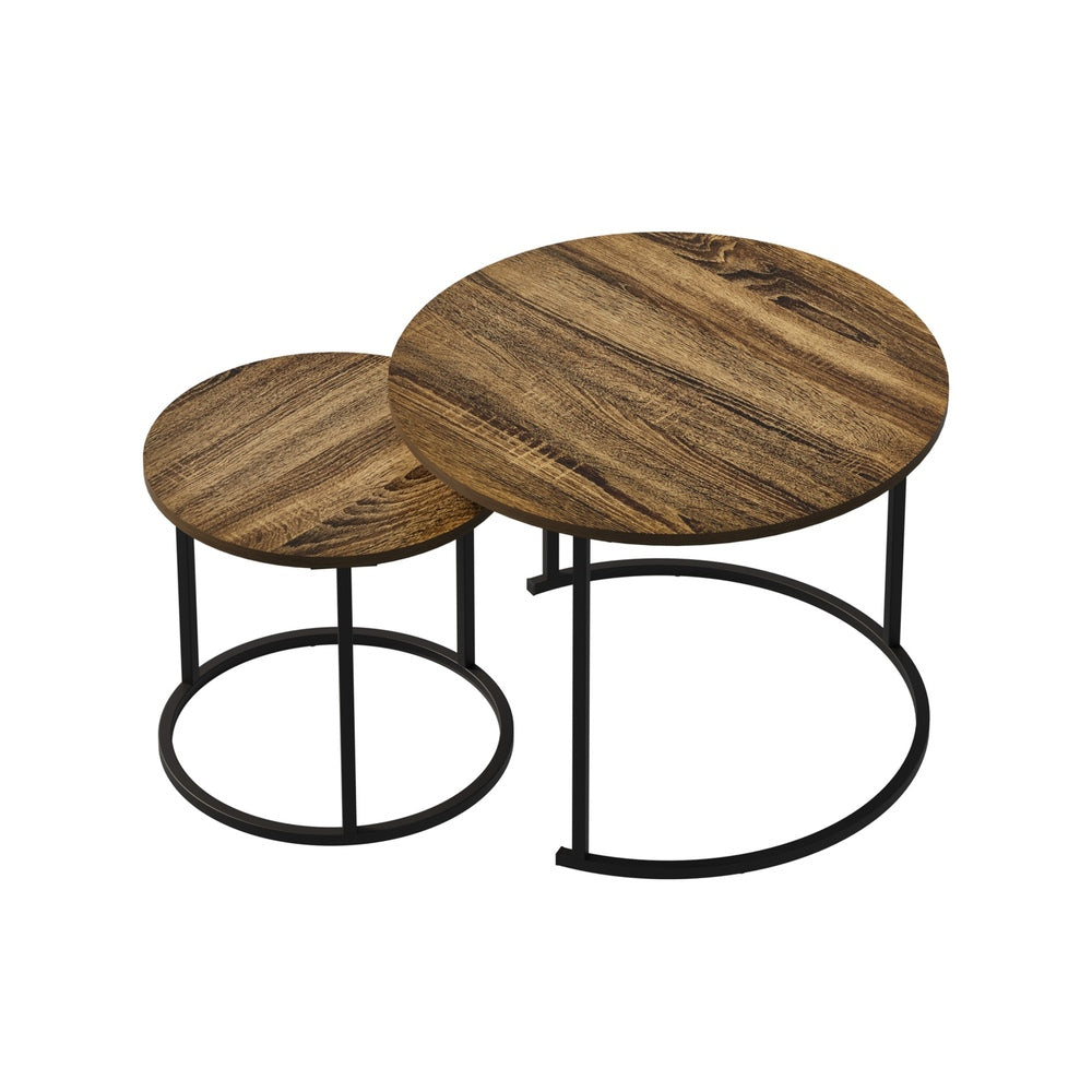 Set of 2 Nesting Coffee Table Round Walnut and